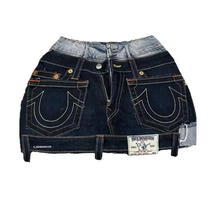 Y2K Gothic Punk Style Denim Short Skirt Women Harajuku Retro Patched Zipper Skirt Streetwear Low Waist Vintage Jeans Mini Skirt