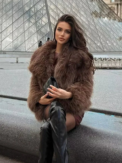 HH Women Winter Elegant Loose Turn-Down Collar Warm Coats Solid Long Sleeves Pockets Women's New Fashion Short Coats 3 Color