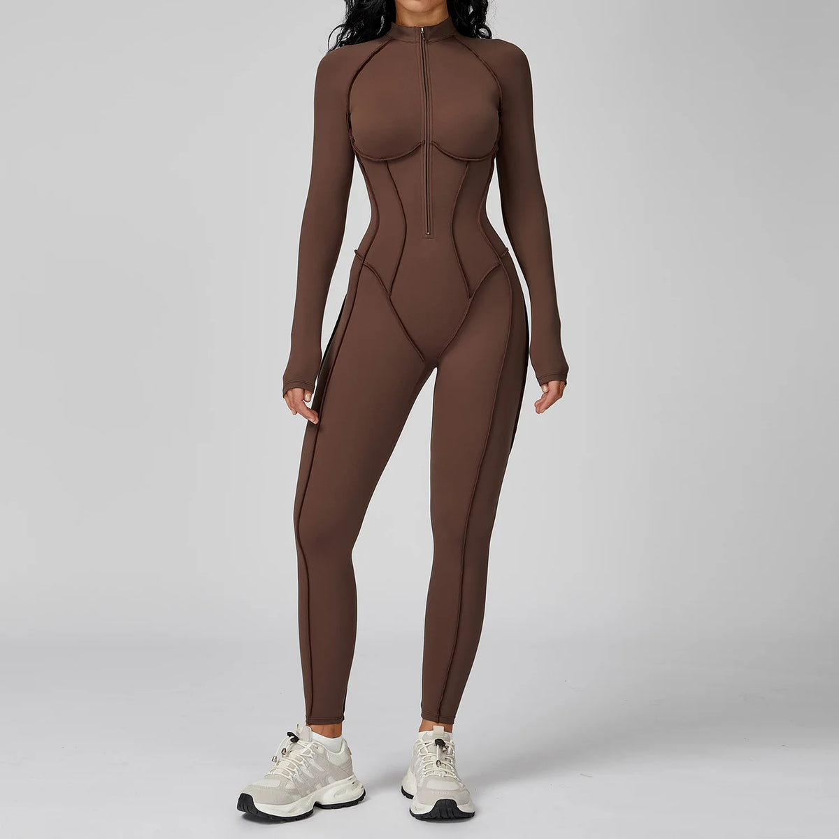 Women Yoga Bodysuit Long Sleeved Tracksuits Gym Zipper Jumpsuits Sports One Piece Workout Bodycon Jumpsuits Tights Suit