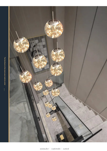Modern LED Chandelier Glass Ball Dimmable Pendant Lamp for Staircase Living Room Home Decor Suspension Lighting Design Lusters