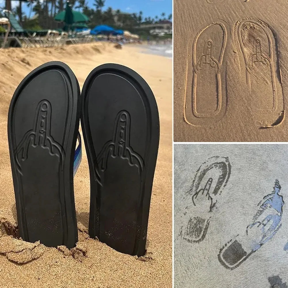 Quick- Dry Hidden Middle Finger Slippers Figure with Legs Flip Flops Parody Middle Finger Beach Summer Comfort Non Slip Sandal