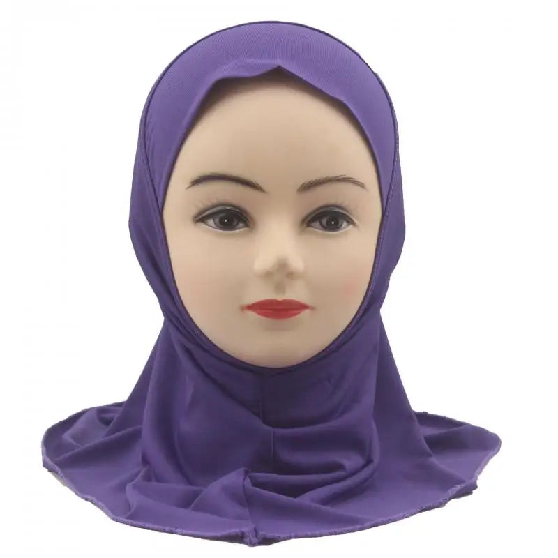 Kids Islamic Hijab Arab Girls Muslim Turban Scarf Shawls Cap Solid Color Fit 2-6 Years Old Children Wear Directly Instant Hijab