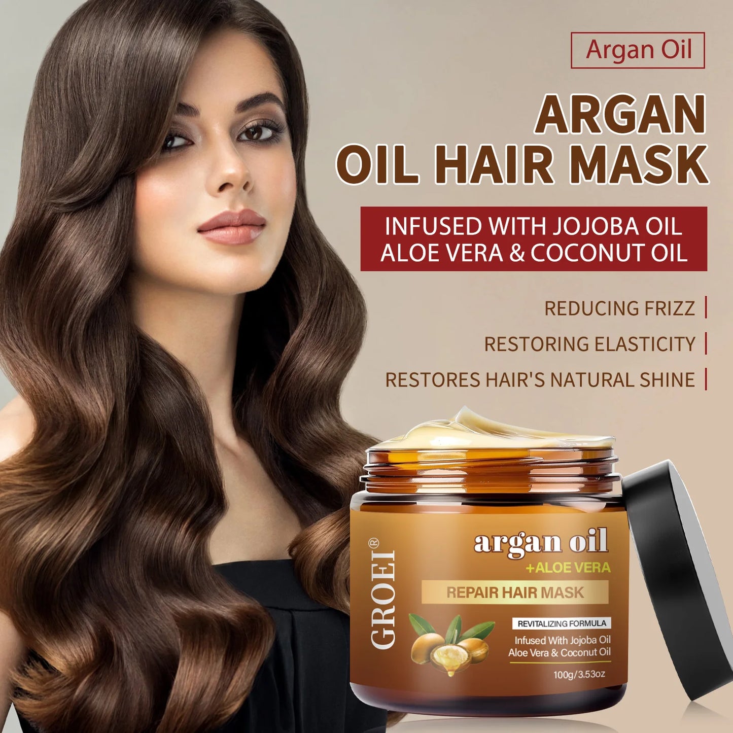 100G Argan Oil Hair Mask – Deep Repair and Hydration Treatment Restores Strength, Shine, and Elasticity for All Hair Types