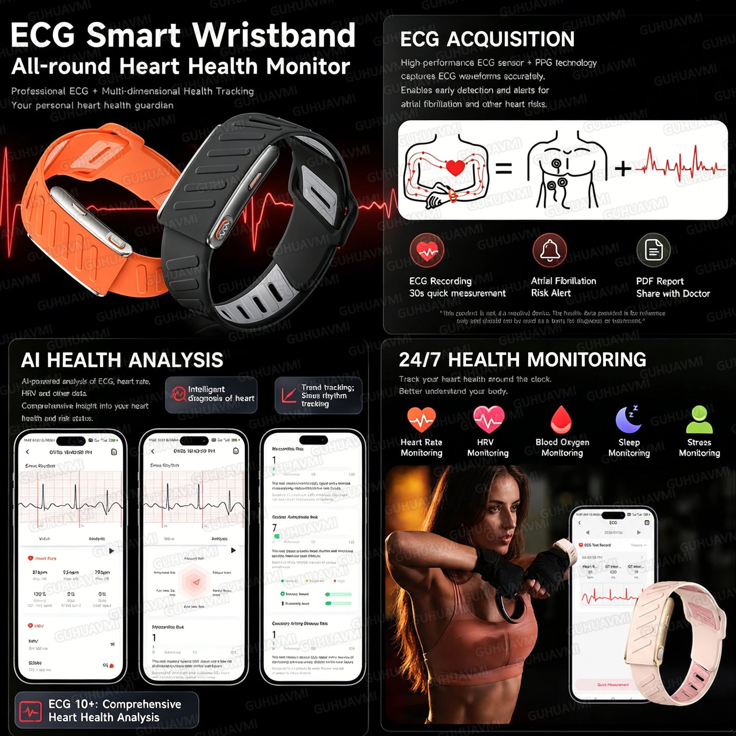 Screenless Smart Bracelet IP68 Waterproof Fitness Tracker Call Reminder 120+ Sport Modes Heart rate Wristband For Men Women