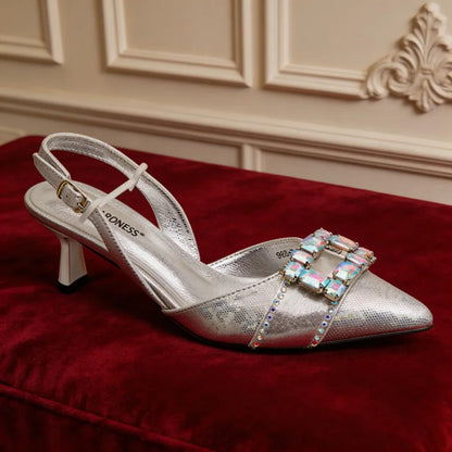 New Italian Shoes and Bags Matching Set 2026 Elegant Woman Heeled Shoes for Wedding Pointed Toe Rhinestone Heeled Pumps