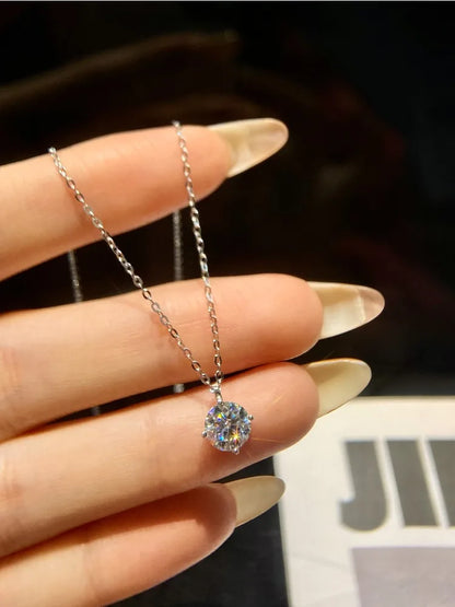 Luxury Certified Moissanite Diamond Classic Round Pendant Necklace for Women 925 Sterling Silver Chain Wedding Jewelry