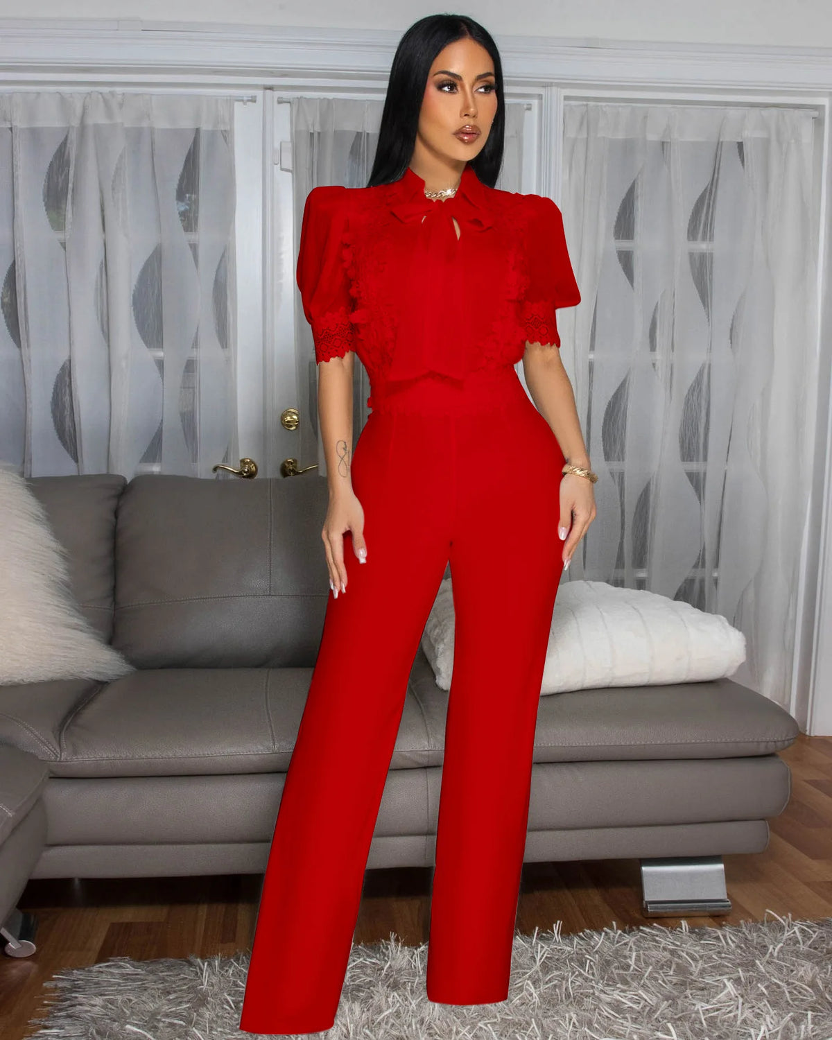 Patchwork Wide Leg Party Jumpsuit Sexy Women Turn Down Collar Elegant Lace Night Club Romper Overalls