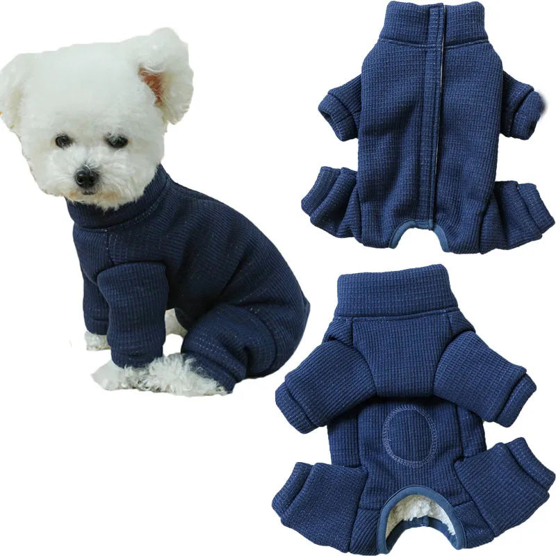 Solid Dog Clothes Winter Dog Jumpsuit Coat Thickened Wrapped Belly Clothing Puppy Overalls Tracksuit For Small Dogs Dachshund XS