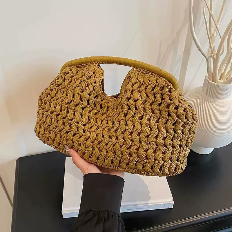 New Summer Beach Bag for Women Clutch Bag Luxury Designer Straw Bags Tote Handbag Fashion Woven Rattan Female Travel Purse