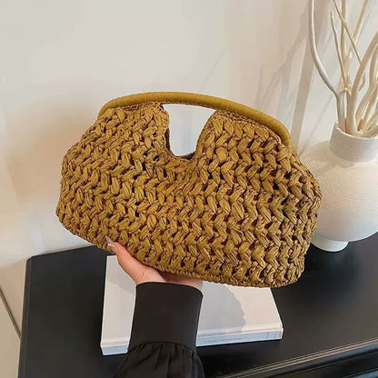 New Summer Beach Bag for Women Clutch Bag Luxury Designer Straw Bags Tote Handbag Fashion Woven Rattan Female Travel Purse