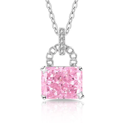 925 Sterling Silver Elegant Fashion High Carbon Diamond Ice Flower Cut Small Lock Pendant Necklace Daily Versatile