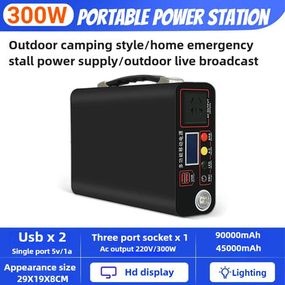 300W 220V 90000mAh Portable Power Station  Solar Generator Outdoor Camping Emergency Mobile Power Bank LiFePO4 Backup Battery