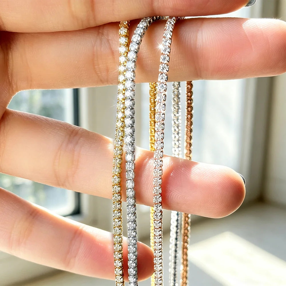 COSYA 2mm Moissanite Tennis Necklace for Women 100% S925 Silver 18K Rose Gold Plated Sparkling Choker Chain Fine Party Jewelry