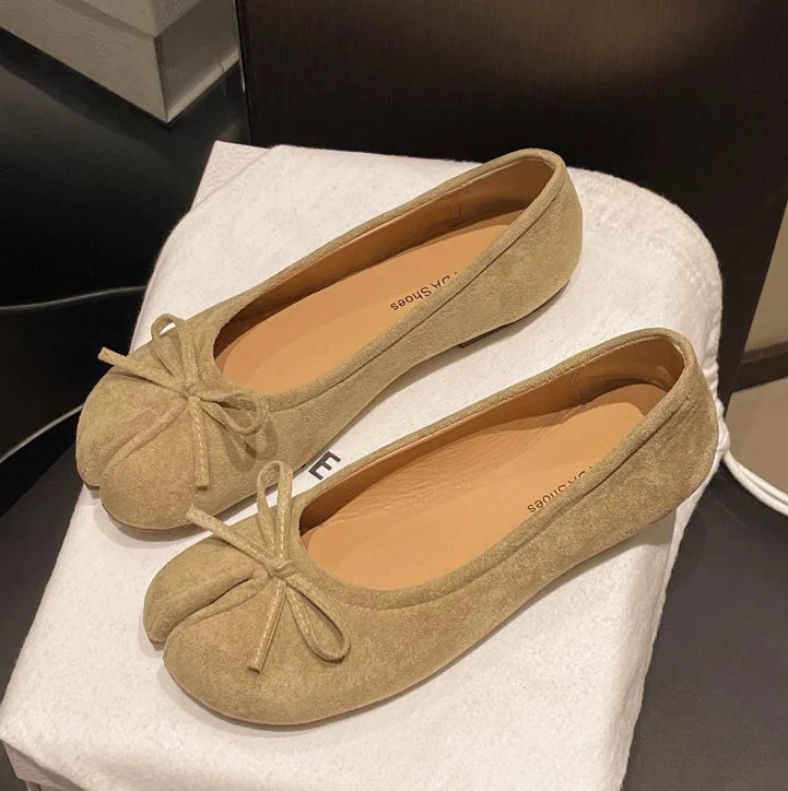 Luxury Brand Spring Retro Women's Bow Split Hoof Toe Single Shoes Comfortable Rubber Bottom Ladies Tabi Ninja Ballet Flat Shoes