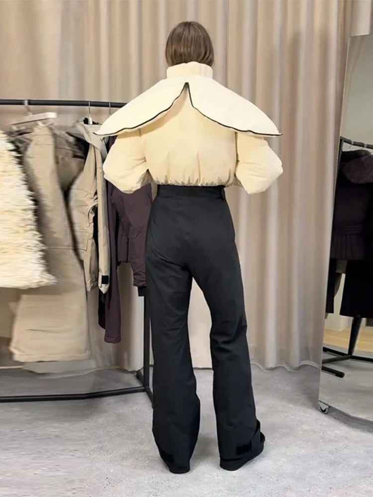 Detachable Hooded Ski Suit Jumpsuit Woman Zipper Color Blocked Long Sleeve Slim Warm Jumpsuits Sports Casual Women's Ski Suits