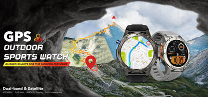AMOLED Smart Watch DM56 Bluetooth Calling 500mAh Battery GPS Dual Band Satellite Outdoor Sports  Fitness Tracking Smartwatch