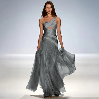 Gorgeous Strapless Sleeveless Elegant Women Prom Gown Floor Length A Line Tullle Backless Evening Dress