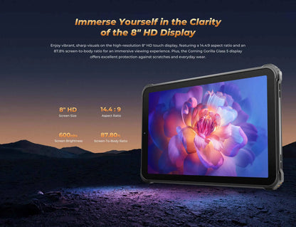 Oukitel RT3 PRO 5150mAh Battery 8"HD Display Tablet 13.9mm Ultra-Slim Profile IP68 &IP69K & MIL-STD-810H, 16(4+12)GB +128GB