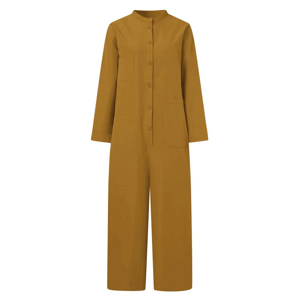 Solid Color Casual Loose Pocket Jumpsuit Women New Fall Simple Long Sleeve Shirt Female Vacation Rompers Fashionable Streetwear