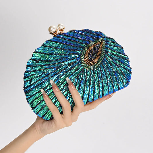 Shell Shape Women's Clutch Bag Sequin Purses and Handbags Luxury Designer Retro Embroidery Evening Bag Female Party Handbag