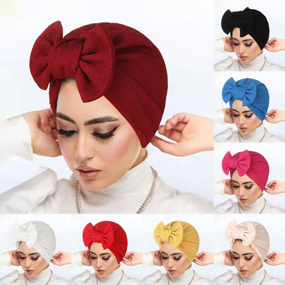 New Women Bow Knotted Turban Indian Hat Muslim Hijab Bonnet Hair Loss Headscarf Chemo Cap Headwear Bandanas Turbante Mujer