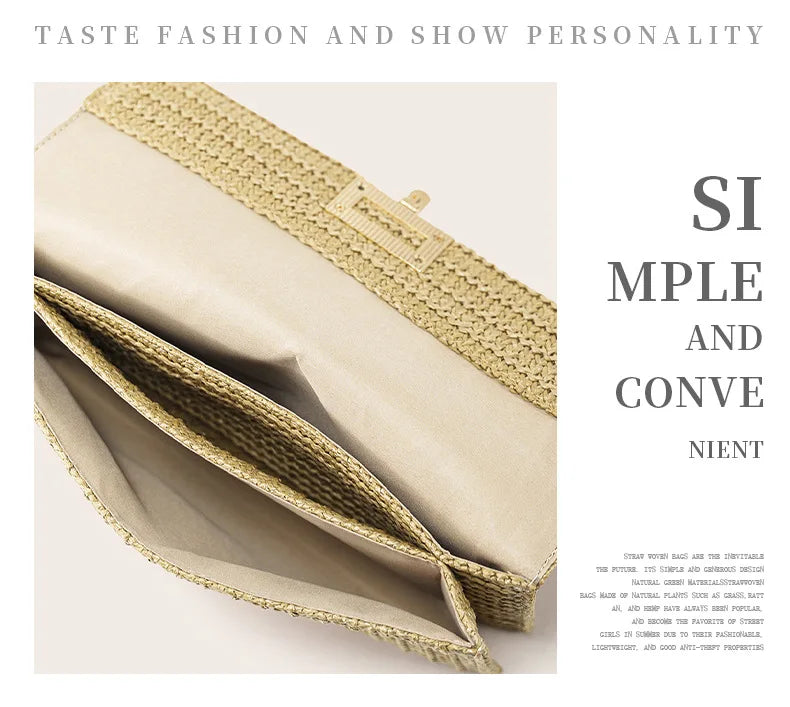 Straw Woven Clutch for Women Raffia Crochet Beach Rattan Causal Female Party Wedding Evening Bag New Summer Luxury Purse Handbag