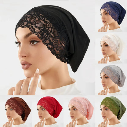 2026 New Inner Hijab Undercap With Lace Muslim Turban Islam Underscarf Hijab Bonnet Soft Stretch HIjabs Tube Cap Turbante