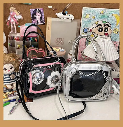 JIAERDI Sweet Cool Hot Girl Subculture Ita Bag Women Gothic Chain Crossbody Bag Ladies Large Capacity Black Shoulder Bags Y2K