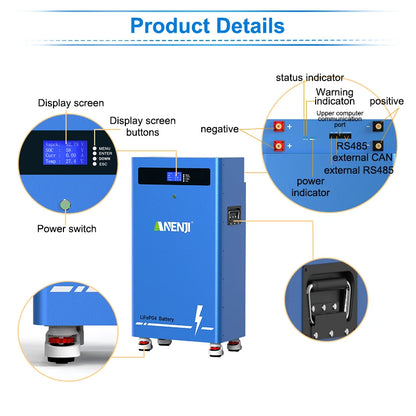ANENJI 51.2V 314Ah 16Kwh LiFePO4 Battery 6000 Cycles With Wheels Bluetooth BMS 200Ah Supports 15 Units Parallel  Solar System