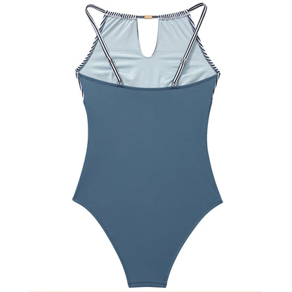 Women's One Piece Swimsuits High Neck Tummy Control Retro Bathing Suits Monokini Solid Summer Swimwear Beachwear Female