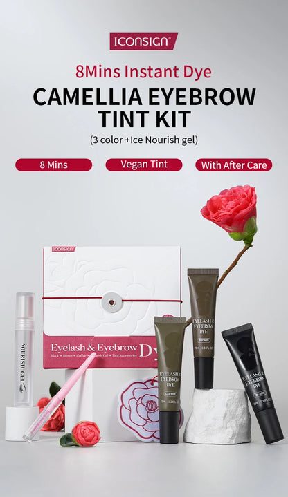 ICONSIGN Natural Vegan Brow Tint Kit 3 in 1 Camellia Extract Gentle Long Lasting No Need Mixing Easy Use Eyelash&Eyebrow Dye Set