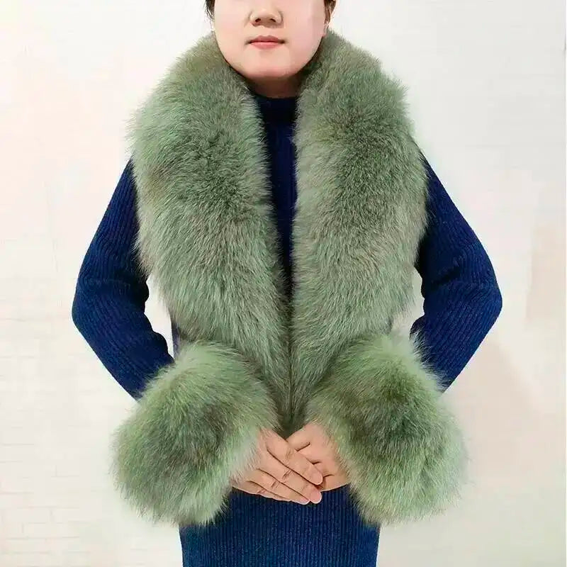 Winter Real Fox Fur Collar Cuffs Set Neck Warmer Fur Scarves Shawls Natural Fox Fur Collar Scarf Women Men Coat Warm Accessories