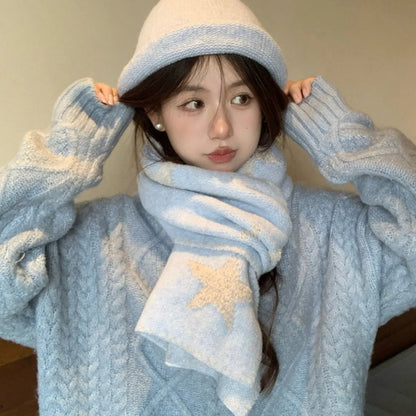 Women's Scarves Korean Star Sweet Kawaii Thickened Warm High Quality Shawl For Girl Versatile Cute Preppy Style Scarf Winter