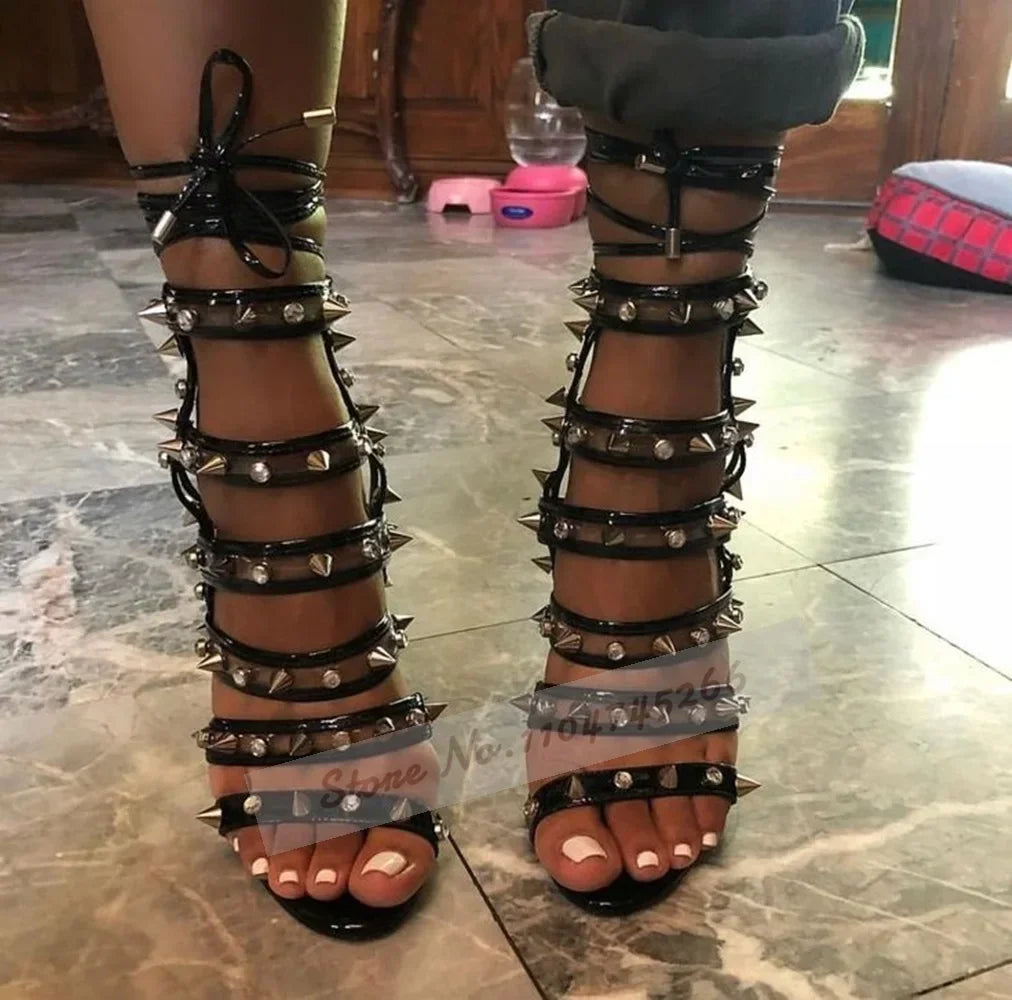 Fuchsia Patent Leather Wedged Lace-Up Ankle Boots Green Buckle Straps Metal Decor Booties Hgih Platform Pocket Nightclub Shoes