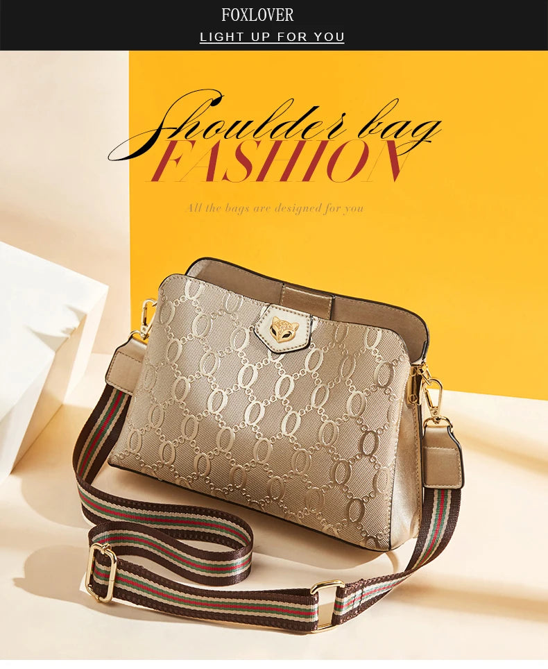 FOXER Cowhide Leather Women's Shoulder Bag Light Luxury Ladies Tote Bag Elegant Female Crossbody Bag Daily Commute Purse