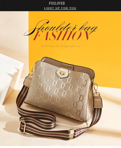 FOXER Cowhide Leather Women's Shoulder Bag Light Luxury Ladies Tote Bag Elegant Female Crossbody Bag Daily Commute Purse