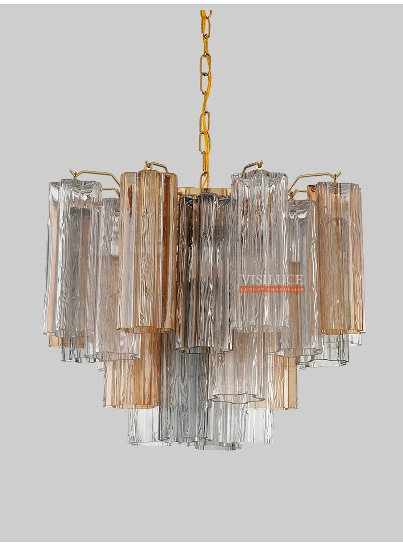 Round Murano Glass Ceiling Chandelier For Dining Living Room Bedroom Foyer Amber Glass Crystal Tube Hanging Chandelier Lights