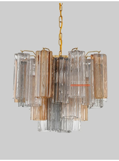 Round Murano Glass Ceiling Chandelier For Dining Living Room Bedroom Foyer Amber Glass Crystal Tube Hanging Chandelier Lights
