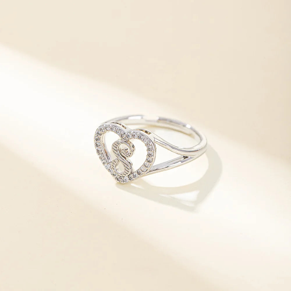 White Zircon 26 Letters A-Z Love Heart Open Adjustable Rings For Women Gold Silver Color Wedding Band Jewelry Mother's Day Gifts