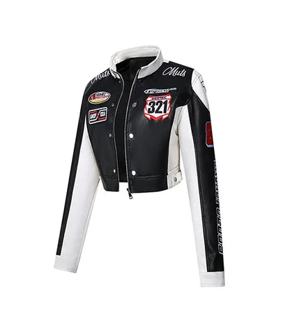 Women's Embroidered White PU Leather Jacket Motorcycle Wear Trendy Jazz Dance Autumn 2025 Collection New Arrival