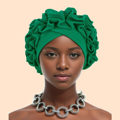 Ruffled Turban Cap Women's Head Wraps Soft Comfortable Headscarf Bonnet Lady Soild Color Headgear