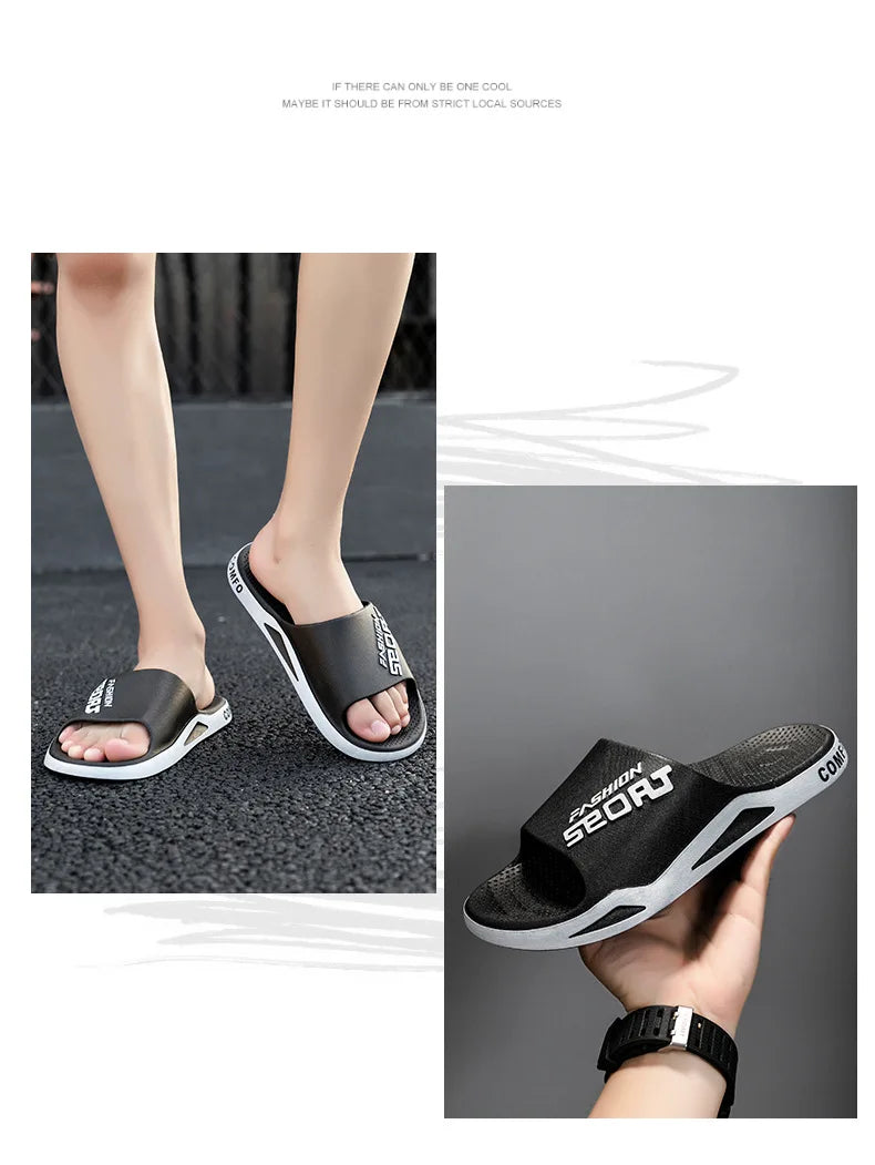 Men's Letter Print Slide Sandals Color Block Thick Sole Sport Slippers 2026