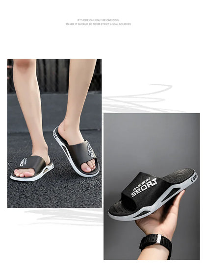 Men's Letter Print Slide Sandals Color Block Thick Sole Sport Slippers 2026