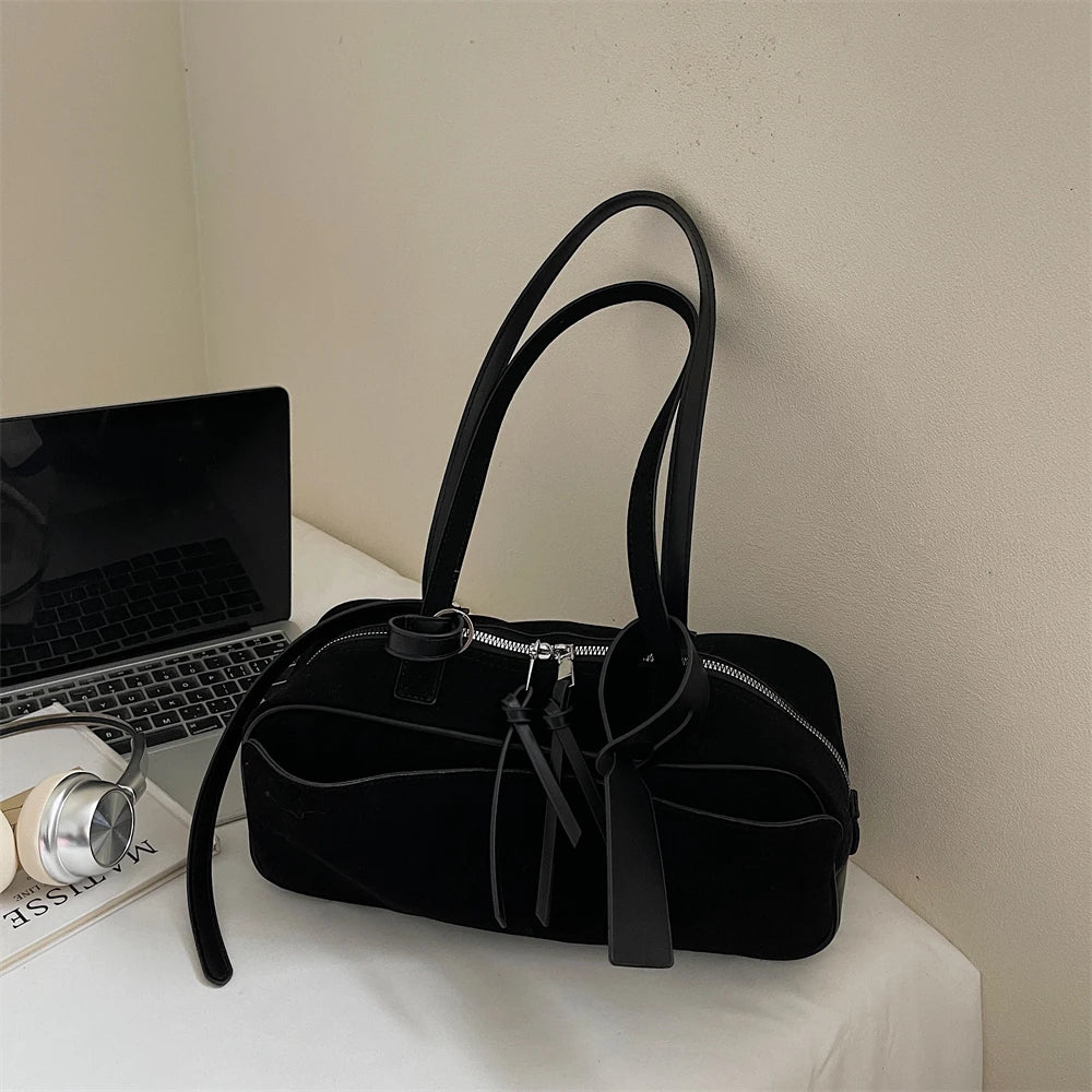 2026 Autumn Winter Latest Commute Shoulder Bags For Women PU Suede Pure Color Large Capacity Boston Bag Luxury Designer Handbags