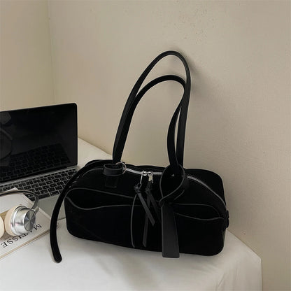 2026 Autumn Winter Latest Commute Shoulder Bags For Women PU Suede Pure Color Large Capacity Boston Bag Luxury Designer Handbags