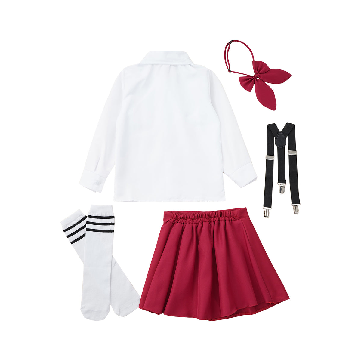 Children Girls Choir Outfits School Uniform Bow Tie Shirt with Suspender Skirt and Socks Schoolgirls Stage Performance Costume