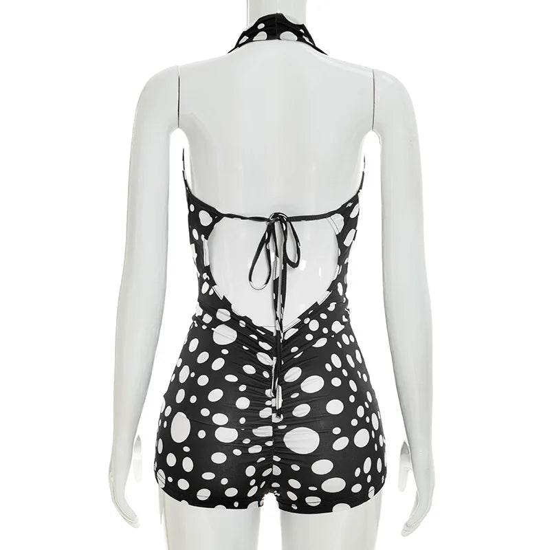 Sexy Polka Dot Romper Women Summer Sleeveless Crew Neck Backless  Bodycon Rompers Jumpsuit for Woman Playsuit