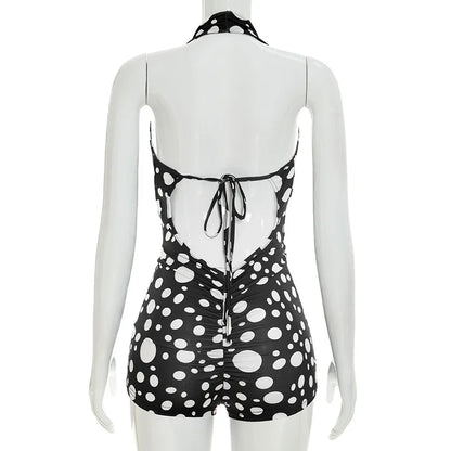 Sexy Polka Dot Romper Women Summer Sleeveless Crew Neck Backless  Bodycon Rompers Jumpsuit for Woman Playsuit