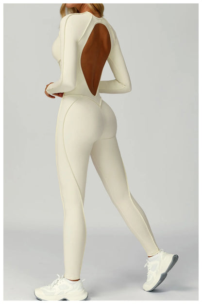 Sexy Hollow Back Long Sleeve Yoga Jumpsuit Women Quick Dry One-piece Yoga Suit Gym Training Leggings Playsuit Slim Fit Bodysuits