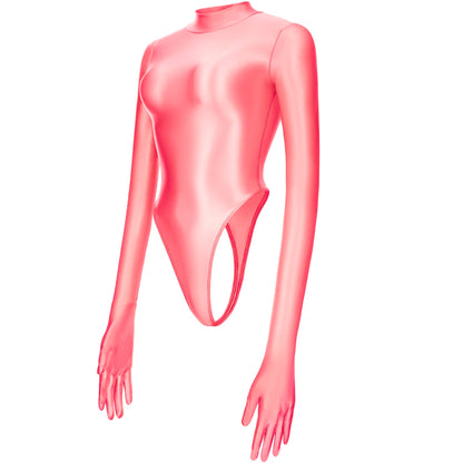 Women Sexy Japanese Onepiece High Cut T-shaped Quickdry Swimwear Longsleeve High Neck Thong Tight Bodysuit Leotards Bathing Suit
